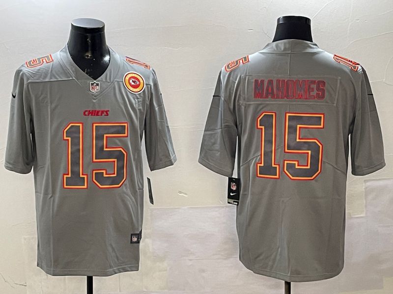 Men Kansas City Chiefs 15 Mahomes Grey 2025 Nike Vapor Limited NFL Jersey style 2103